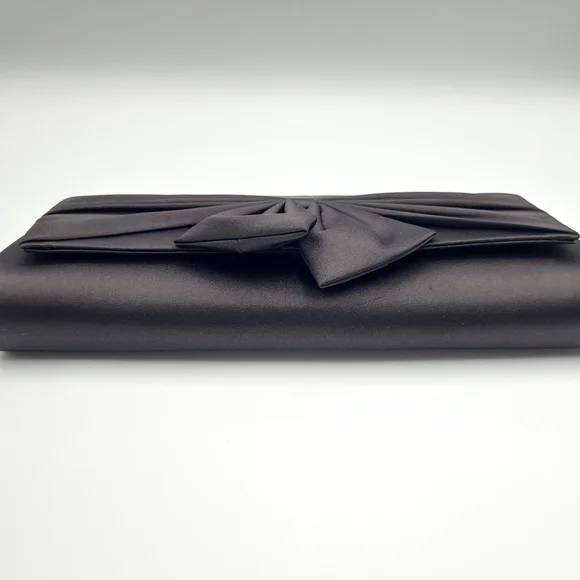 Vintage Le Château Black Satin Evening Clutch Bag w Bow | Formal Prom Wedding - Picture 5 of 16